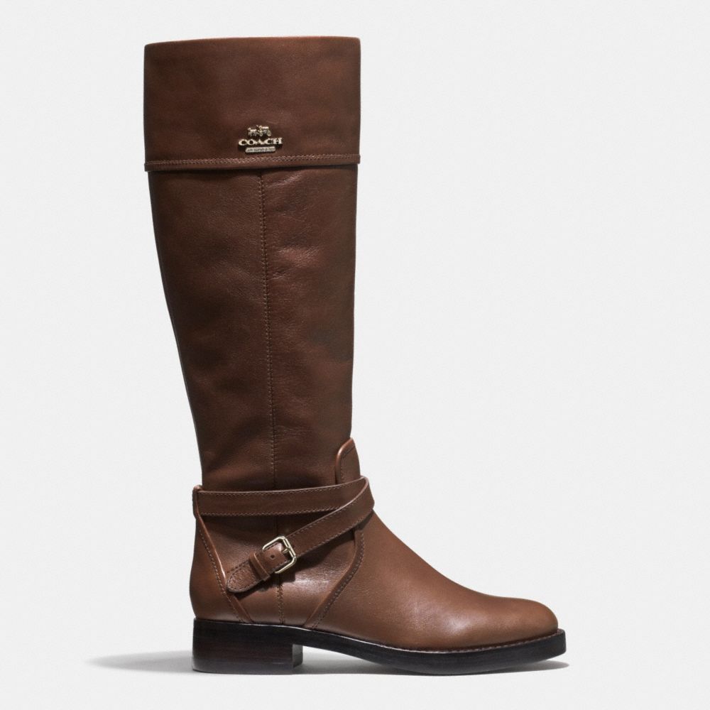 COACH®,ELM BOOT,Leather,Mahogany brown,Angle View