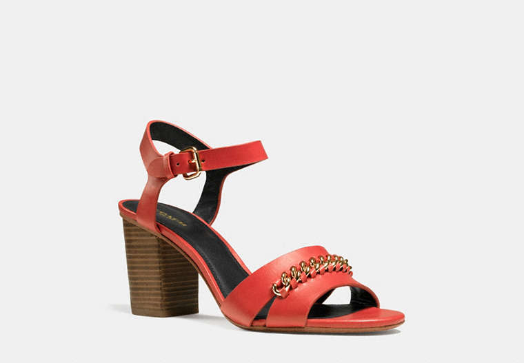 COACH®,PHOEBE HEEL,Leather,WATERMELON/WATERMELON,Front View