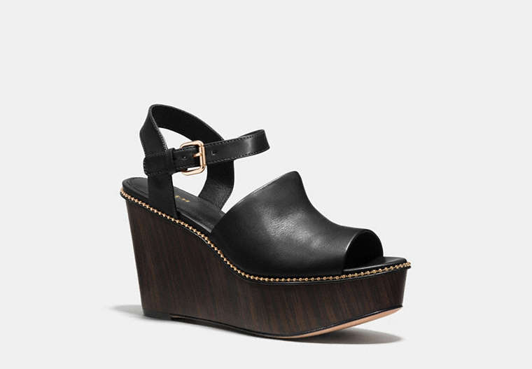COACH®,HARLA WEDGE,Leather,Black,Front View