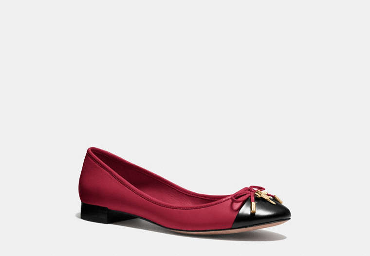 COACH®,NOELLA FLAT,Leather,BLACK CHERRY/BLACK,Front View