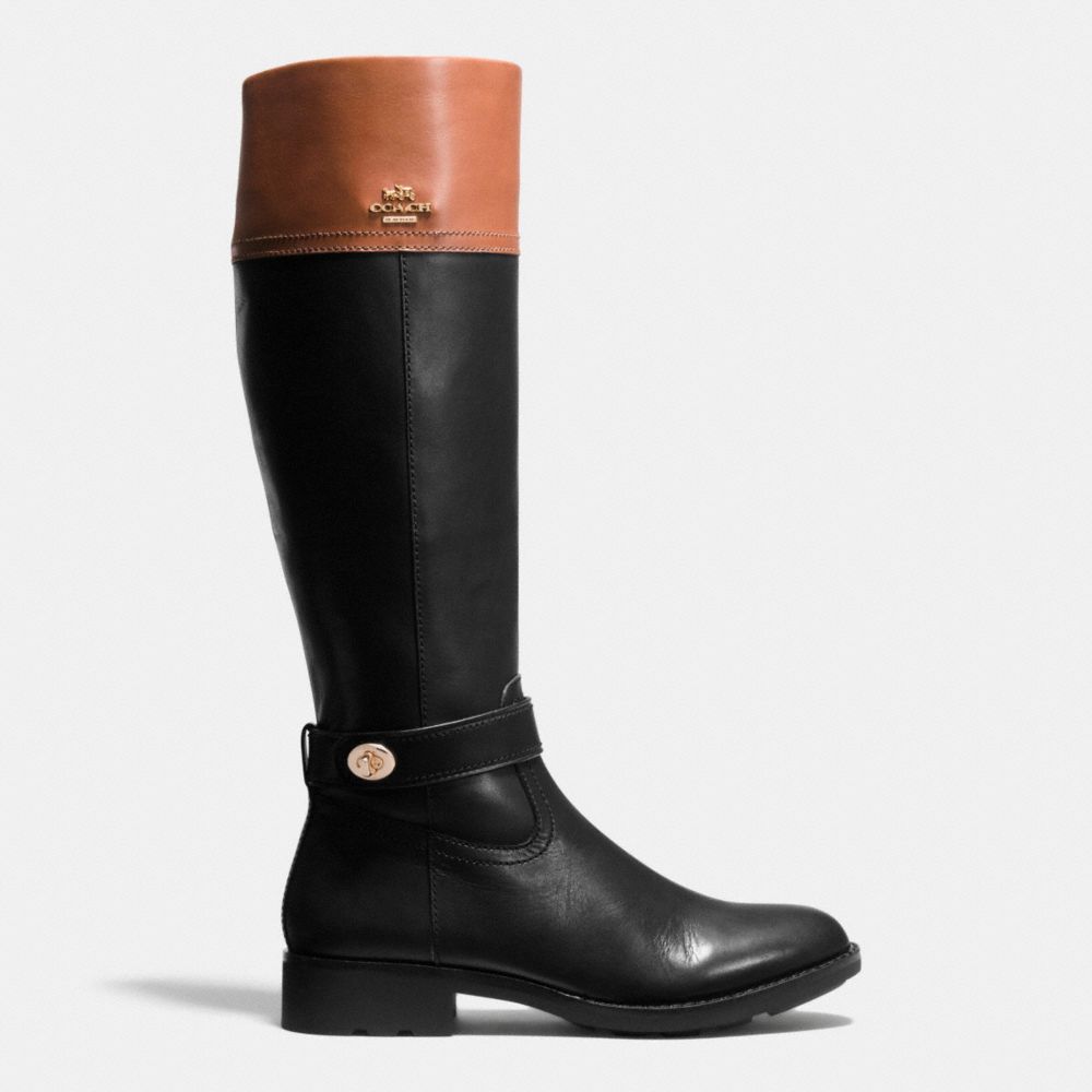 COACH®,EVA BOOT,Leather,Black/Saddle,Angle View