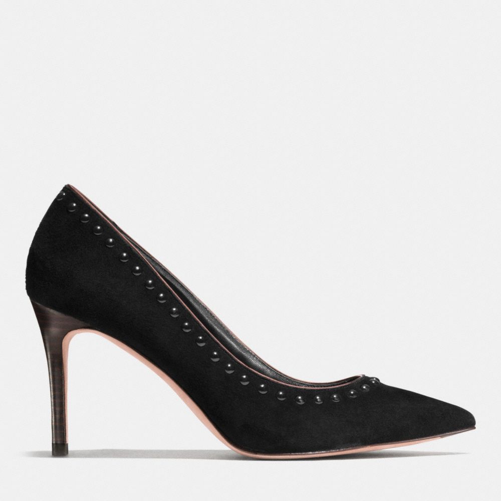 COACH®,SMITH RIVETS PUMP,Suede,Black,Angle View