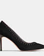 COACH®,SMITH RIVETS PUMP,Suede,Black,Angle View