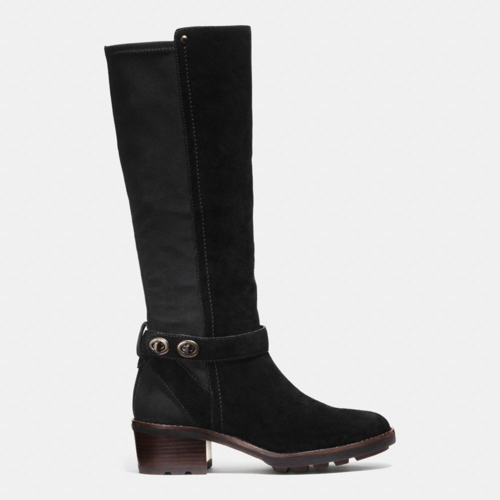 COACH®,PEARLA BOOT,Suede,Black,Angle View