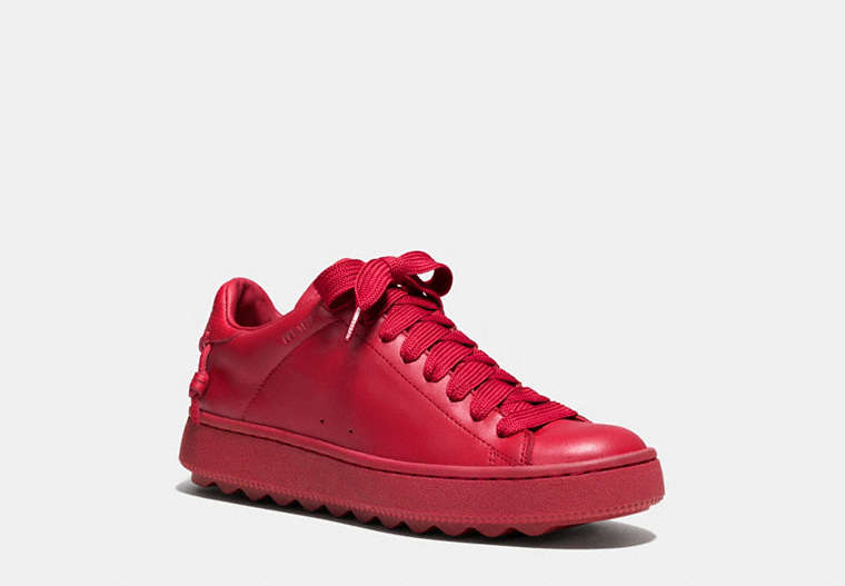 COACH®,C101 LOW TOP SNEAKER,Leather,TRUE RED/TRUE RED,Front View