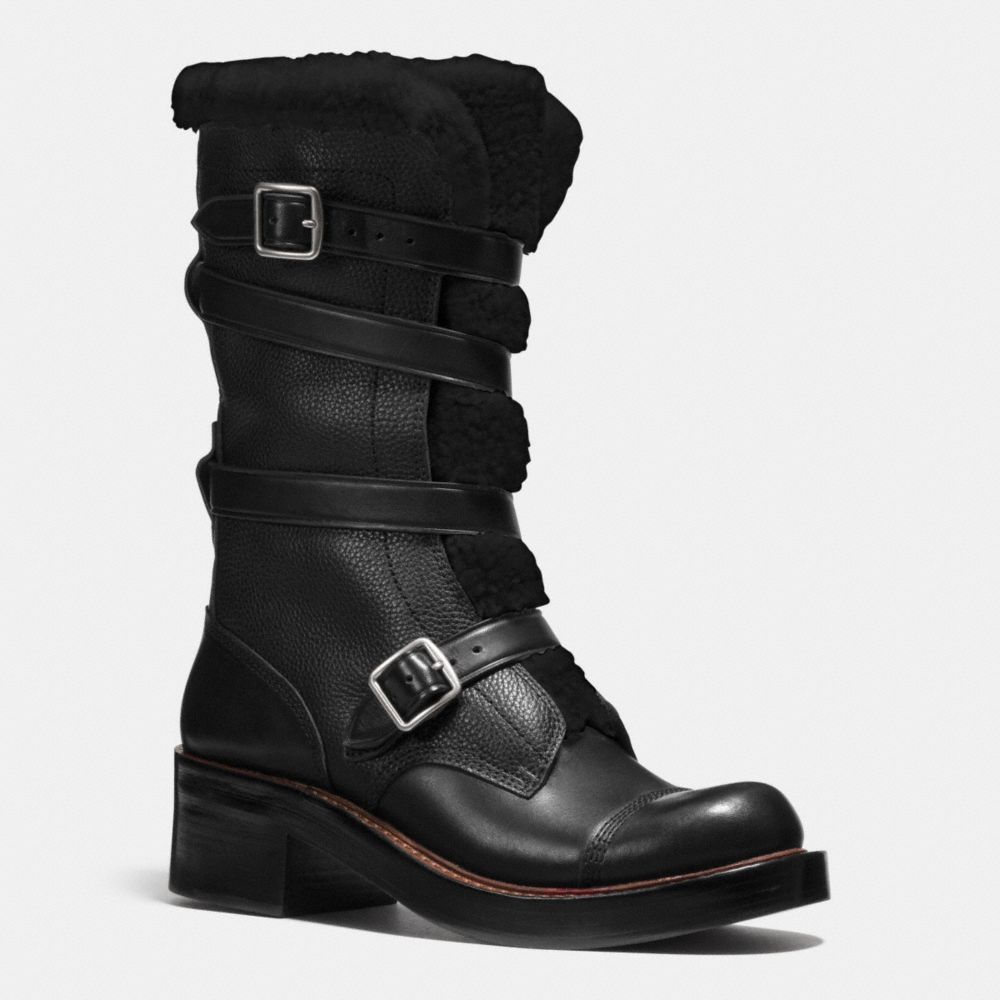 COACH®,MOTO BOOT,Leather,Black,Front View