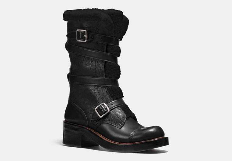 COACH®,MOTO BOOT,Leather,Black,Front View