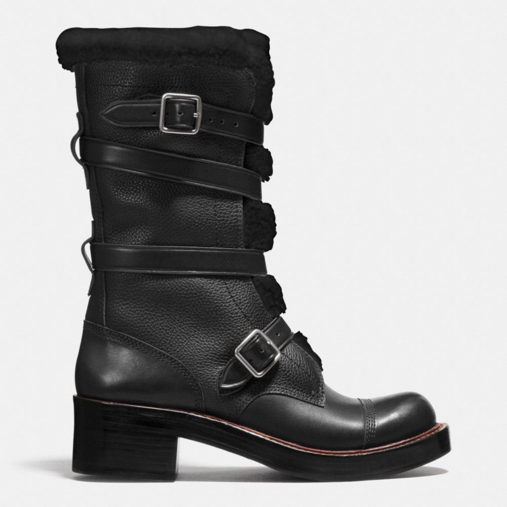 COACH®,MOTO BOOT,Leather,Black,Angle View