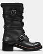 COACH®,MOTO BOOT,Leather,Black,Angle View