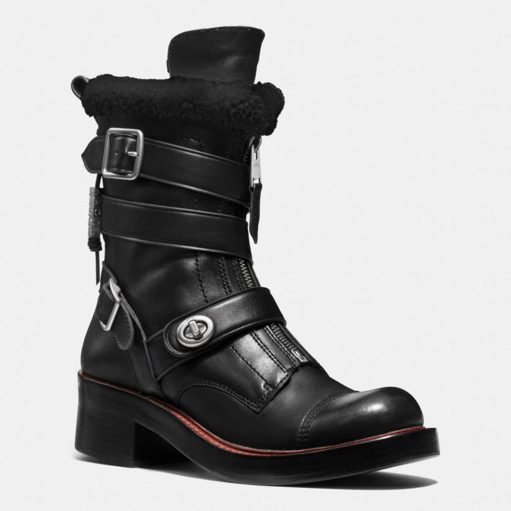 COACH®,ZIP MOTO BOOT,Leather,Black,Front View