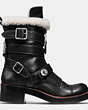 COACH®,ZIP MOTO BOOT,Leather,Black/Natural,Angle View