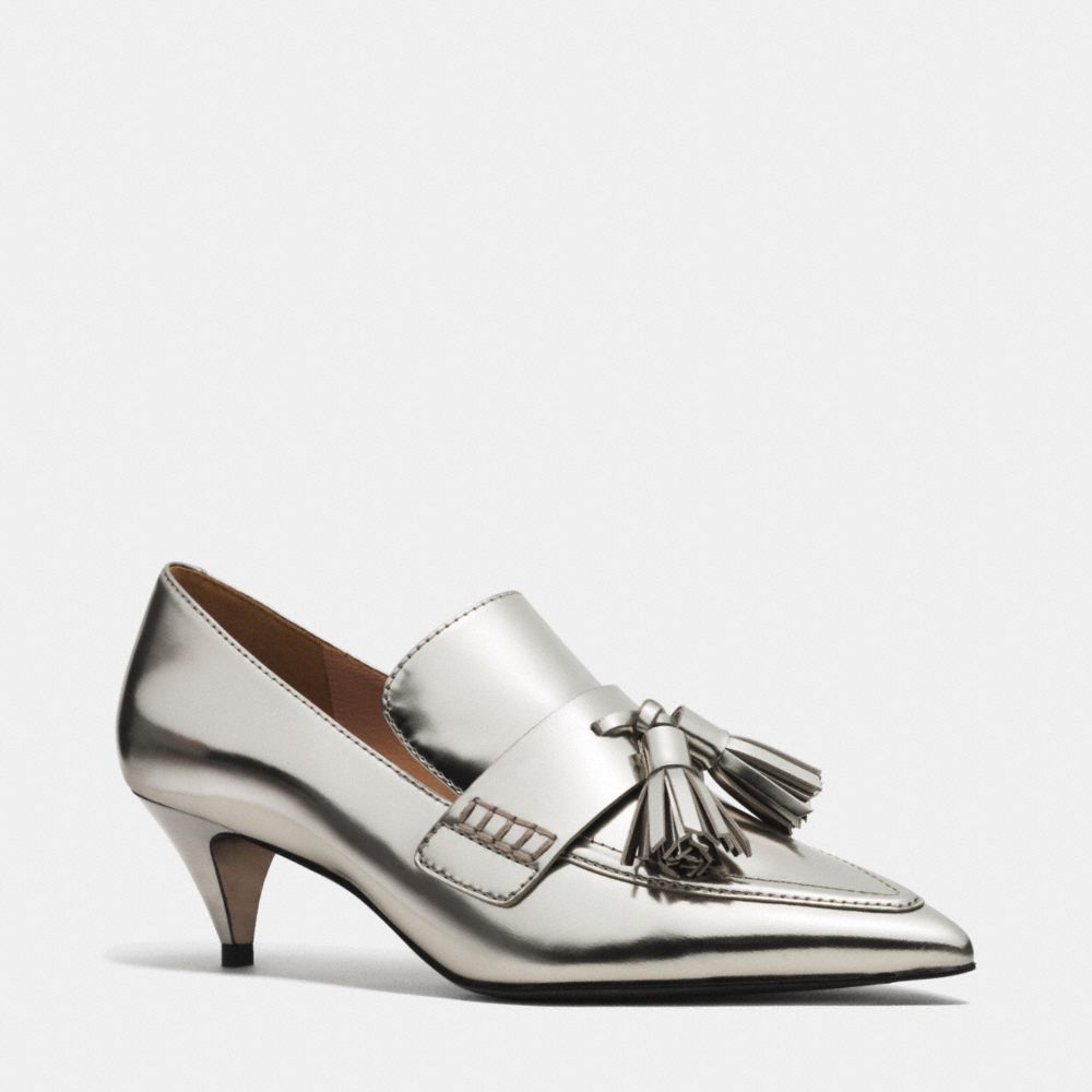 COACH®,BETTY LOAFER,Leather,Silver,Front View