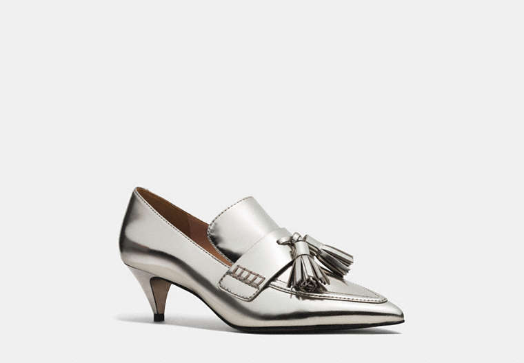 COACH®,BETTY LOAFER,Leather,Silver,Front View