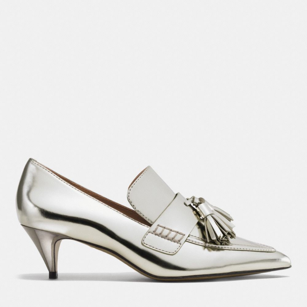 COACH®,BETTY LOAFER,Leather,Silver,Angle View