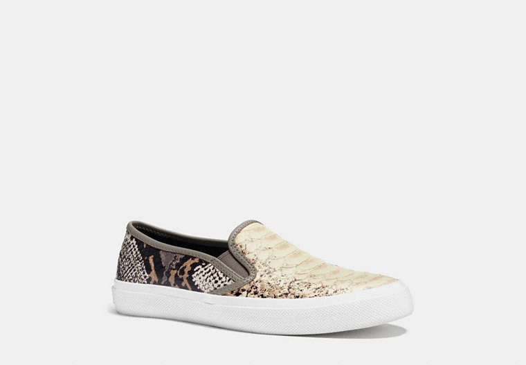 COACH®,CHRISSY SNEAKER,Printed Exotic Leather,BCHWOOD FG/FG IVORY,Front View
