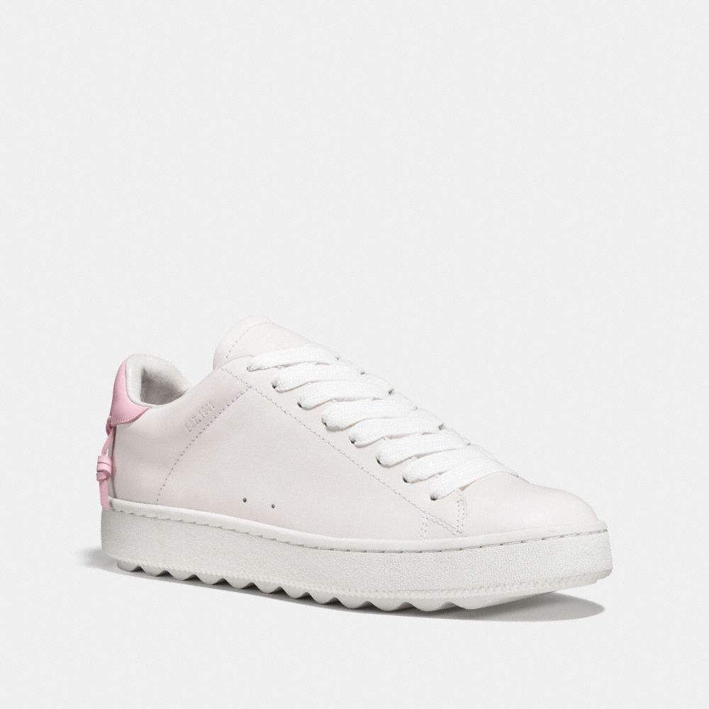 COACH®,C101 LOW TOP SNEAKER,Leather,White/Petal,Front View