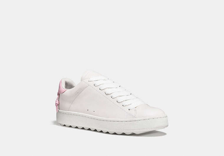 COACH®,C101 LOW TOP SNEAKER,Leather,White/Petal,Front View