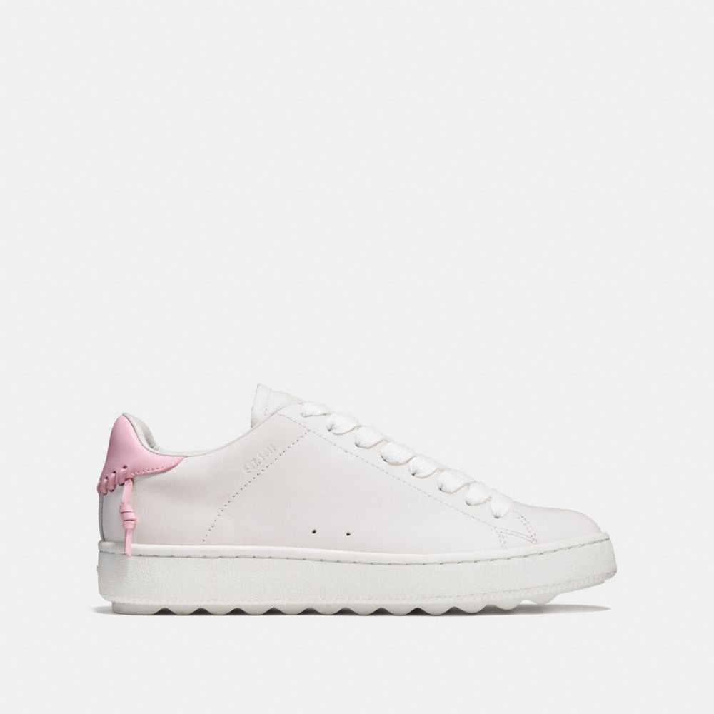 COACH®,C101 LOW TOP SNEAKER,Leather,White/Petal,Angle View