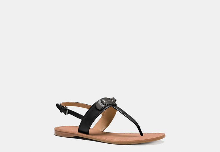 COACH®,GRACIE SWAGGER SANDAL,Leather,Black,Front View