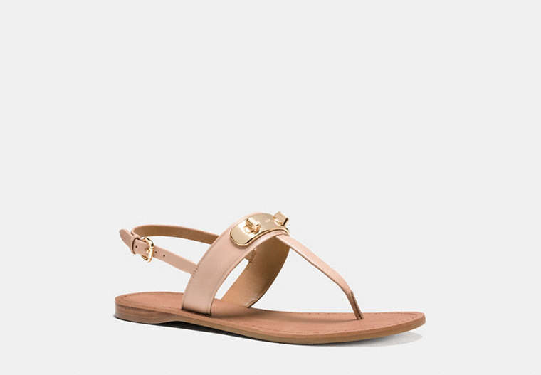 COACH®,GRACIE SWAGGER SANDAL,Leather,Beechwood,Front View