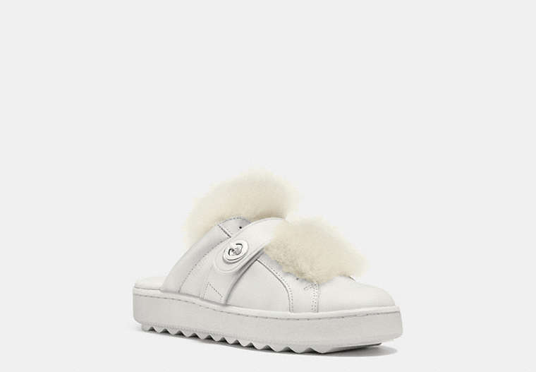 COACH®,LO TOP SLIDE SNEAKER,Mixed Material,PALE WHITE/NATURAL,Front View