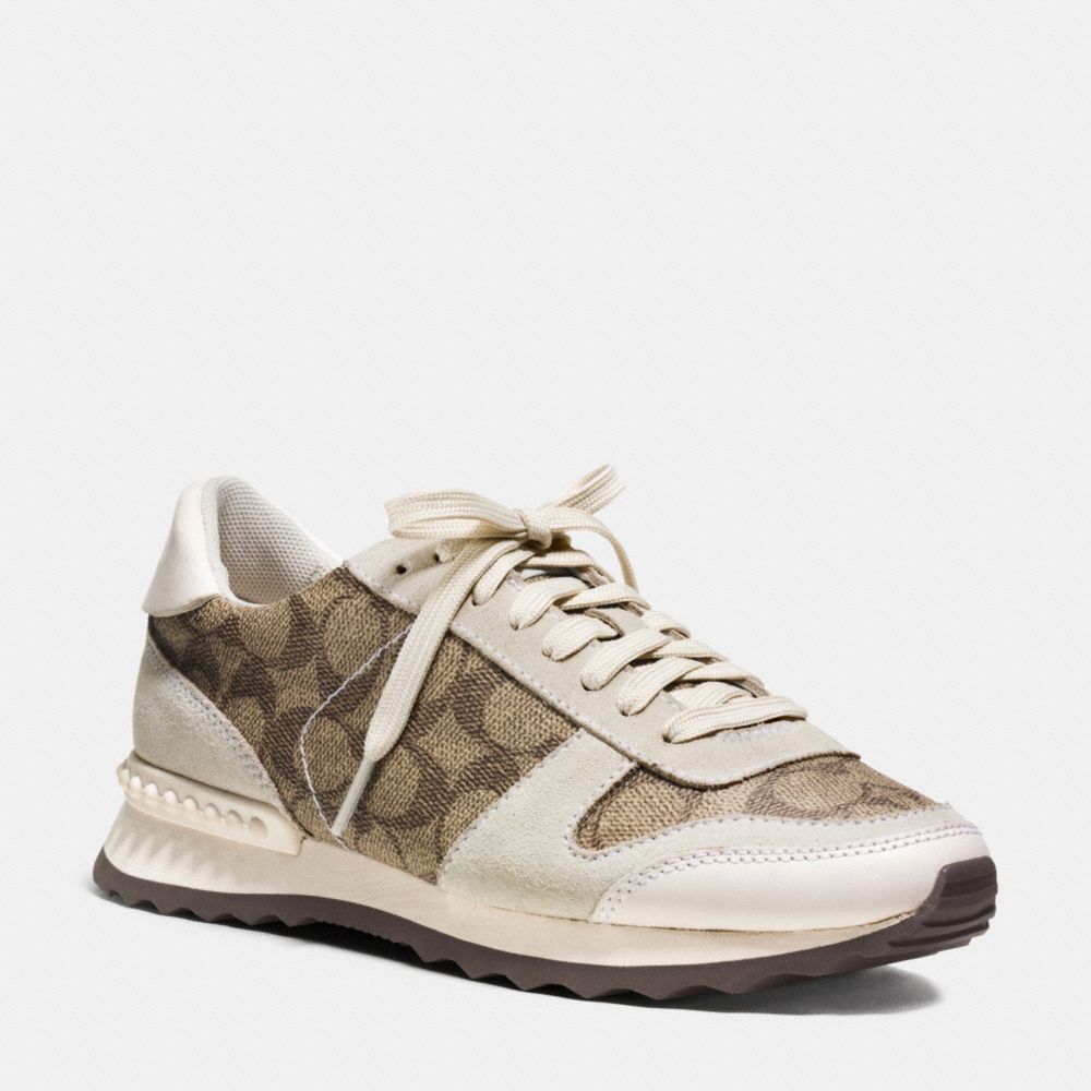 COACH®,MOONLIGHT SNEAKER,Logo,KHAKI/CHALK,Front View