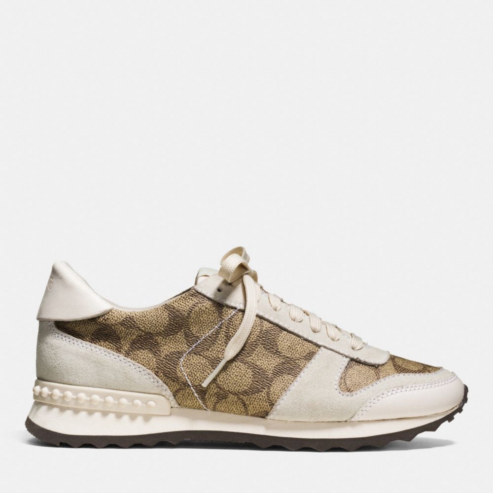 COACH®,MOONLIGHT SNEAKER,Logo,KHAKI/CHALK,Angle View