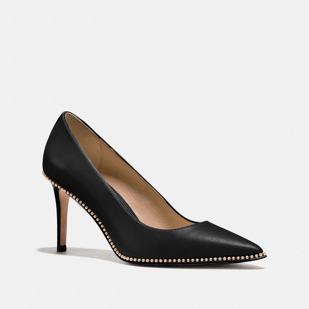 COACH®,SMITH BEADCHAIN HEEL,Leather,Black,Front View