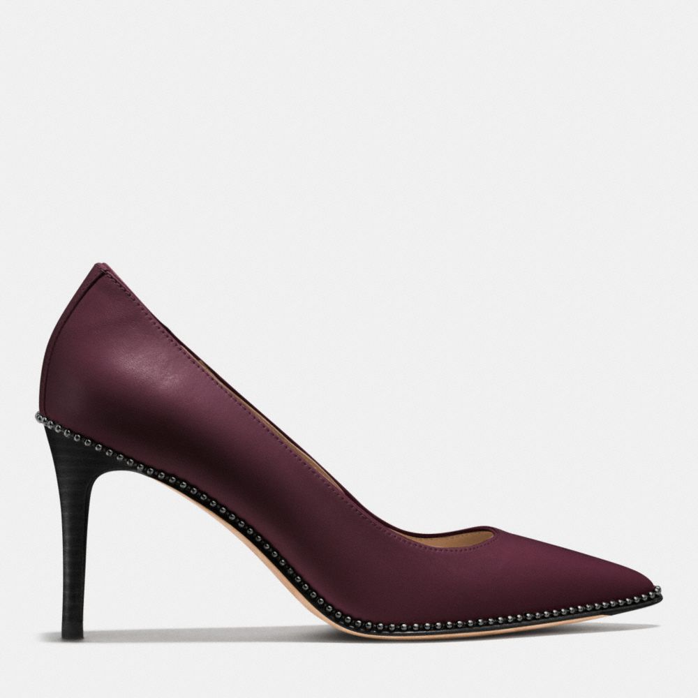 COACH®,SMITH BEADCHAIN HEEL,Leather,Warm Oxblood/Black,Angle View