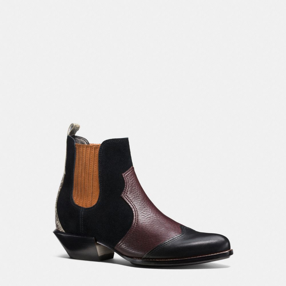 COACH®,BANDIT CHELSEA BOOT,Leather,Black/Oxblood,Front View