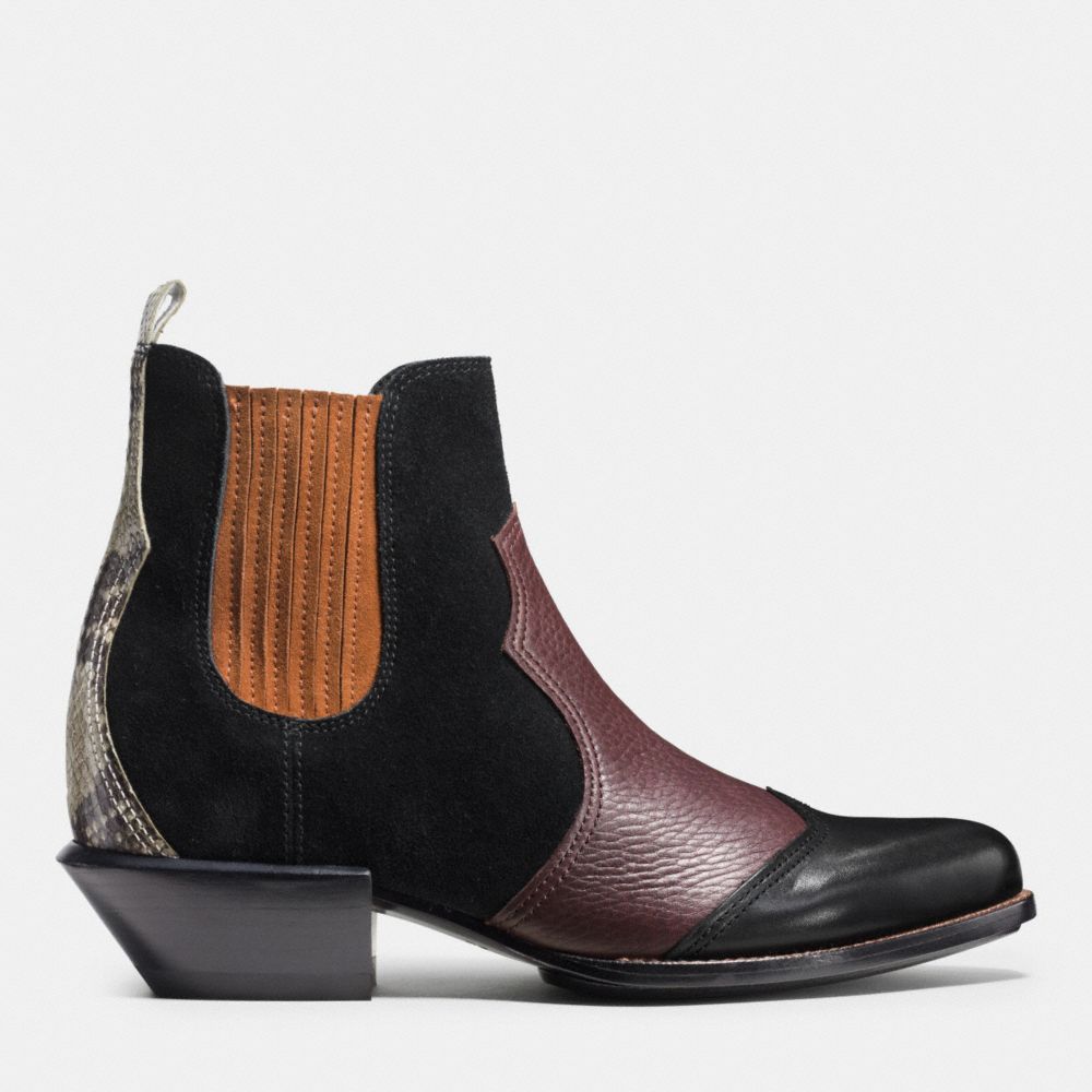 COACH®,BANDIT CHELSEA BOOT,Leather,Black/Oxblood,Angle View