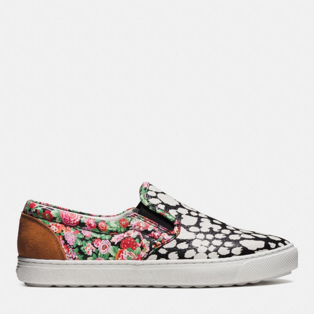 COACH®,C103 SNEAKER,Leather,Black Ivory/Pink,Angle View