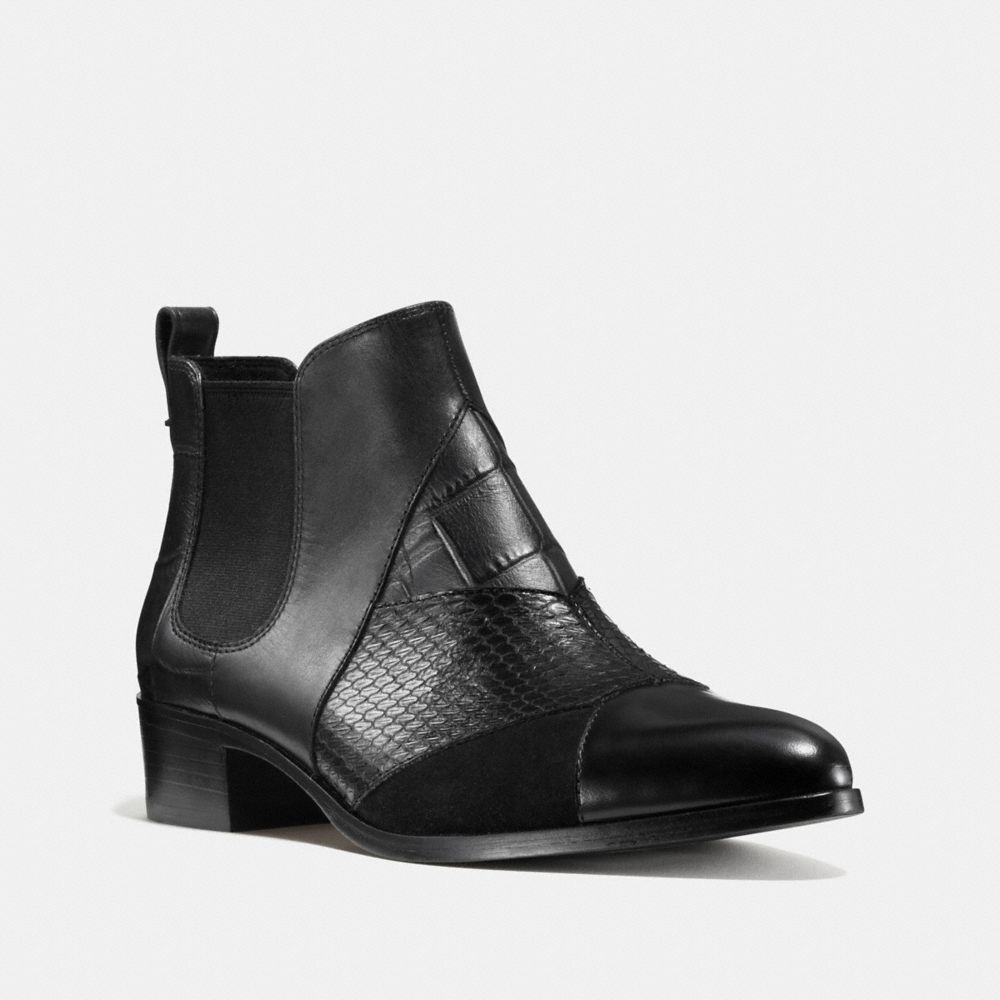 COACH®,SUFFOLK PATCHWORK BOOTIE,Mixed Material,Black,Front View