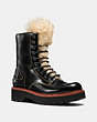 COACH®,MOTO HIKER BOOT WITH SHEARLING,Leather,Black,Front View
