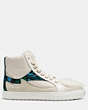 COACH®,C203 SHEARLING POINTY TOE HIGH TOP SNEAKER,Leather,Chalk,Angle View