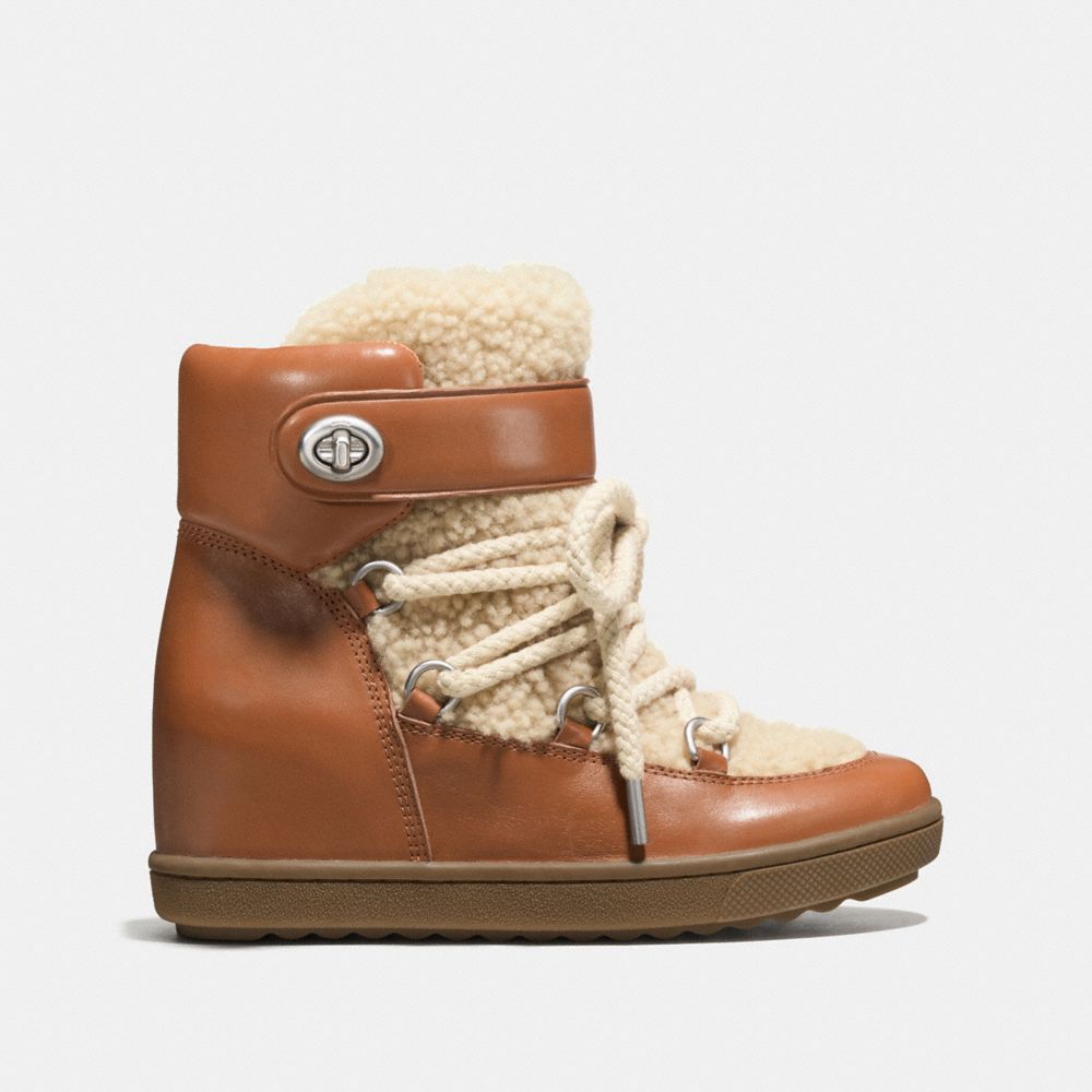 COACH®,Monroe Shearling Bootie,,Angle View