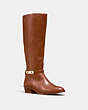 COACH®,CAROLINE SWAGGER BOOT,Leather,Dark Saddle,Front View