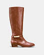 COACH®,CAROLINE SWAGGER BOOT,Leather,Dark Saddle,Angle View