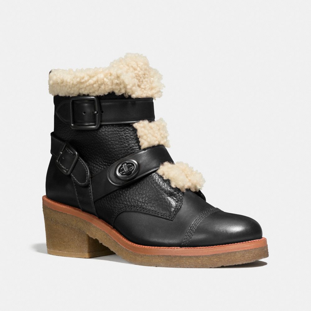 COACH®,PRESTON BOOTIE,Mixed Material,Black/Natural,Front View