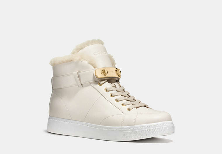 COACH®,RICHMOND SHEARLING SNEAKER,Mixed Material,CHALK/NATURAL,Front View