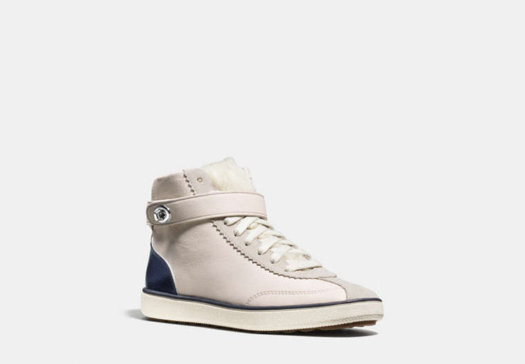 COACH®,C213 SHEARLING SNEAKER,Leather,CHALK/NATURAL,Front View