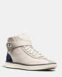 COACH®,C213 SHEARLING SNEAKER,Leather,CHALK/NATURAL,Front View