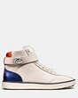 COACH®,C213 SHEARLING SNEAKER,Leather,CHALK/NATURAL,Angle View