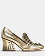 COACH®,HIGH VAMP LOAFER WITH STUDS,Leather,Gold,Angle View