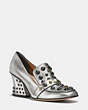 COACH®,HIGH VAMP LOAFER WITH STUDS,Leather,Silver,Front View