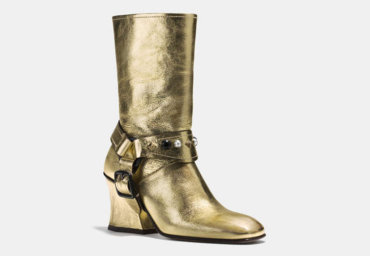COACH®,HARNESS BOOT,Leather,Gold,Front View