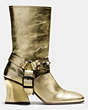 COACH®,HARNESS BOOT,Leather,Gold,Angle View