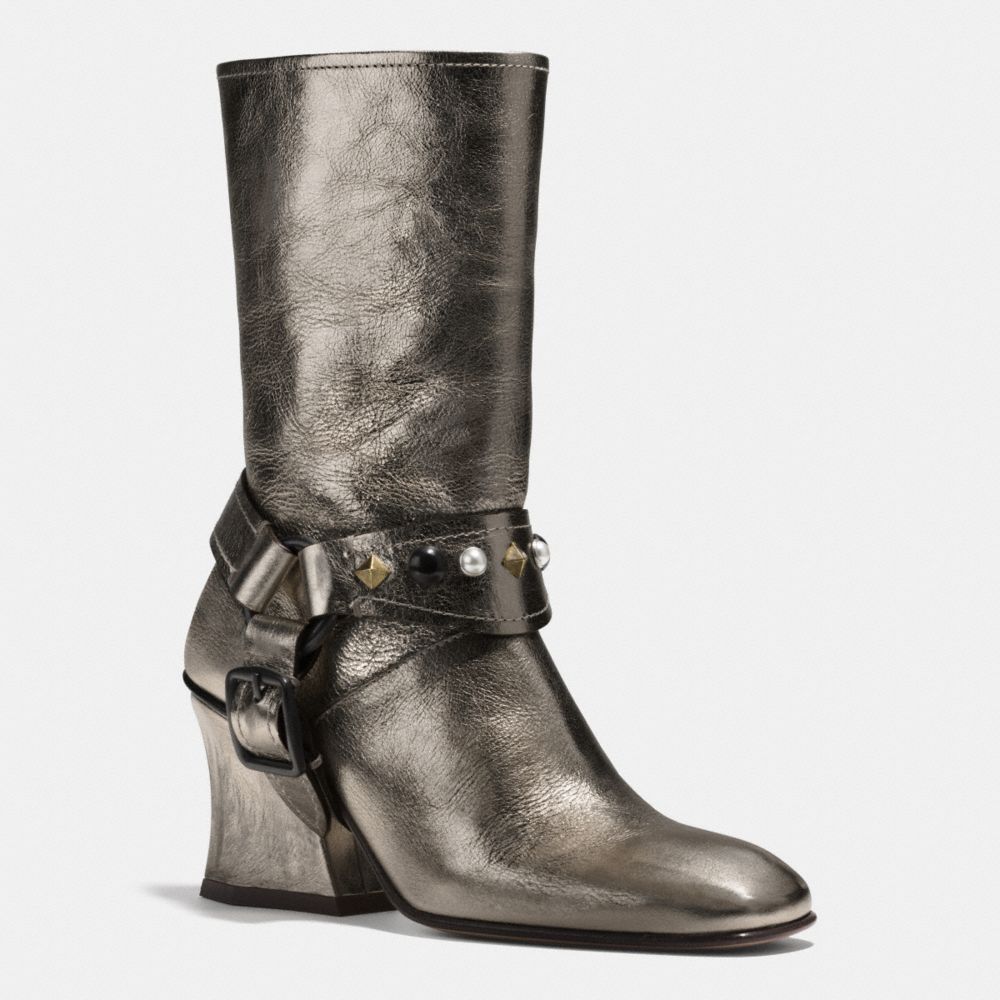 COACH®,HARNESS BOOT,Leather,SMOG,Front View