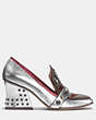 COACH®,HIGH VAMP LOAFER WITH SHIELD,Leather,Silver/Red,Angle View