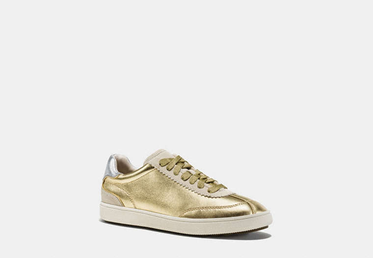 COACH®,C113 LACE UP SNEAKER,Leather,GOLD/SILVER,Front View